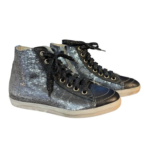 PRIMABASE Forma Women's High Top Silver Sequin Leather Sneakers Size 7.5 - Picture 2 of 12
